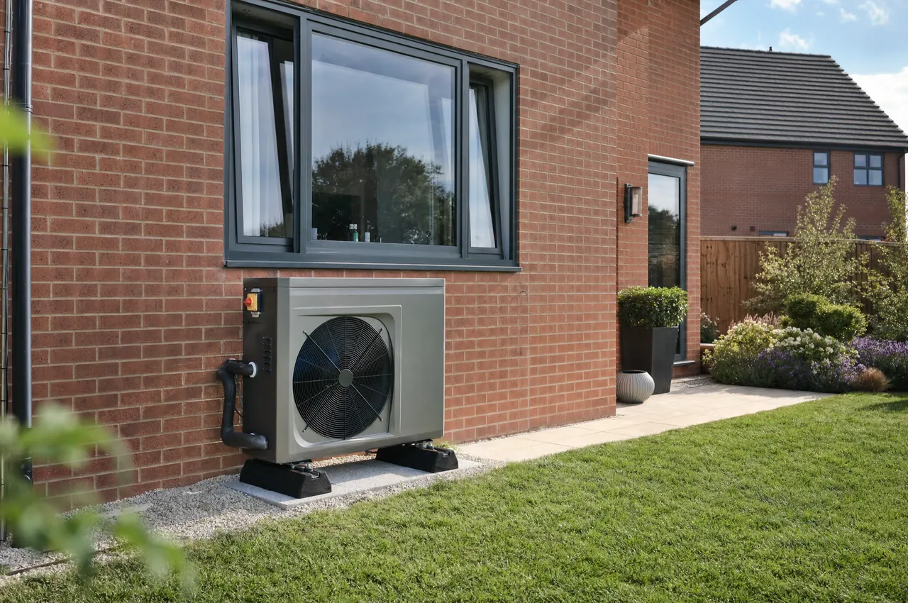 An air source heat pump installed outside a North East home